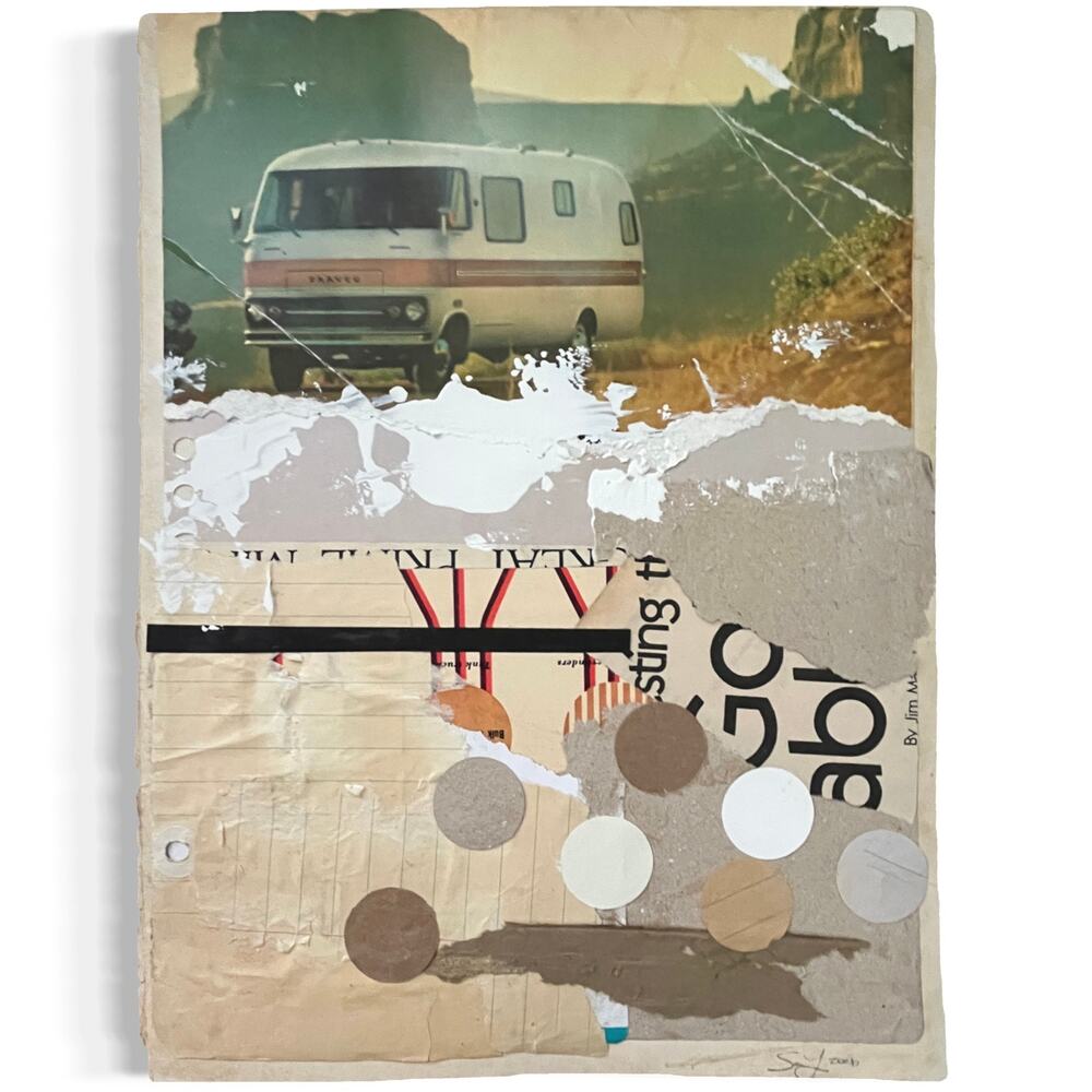 Original Mixed Media Modern Art Collage "Solivagant" 8.5x11.25" Signed